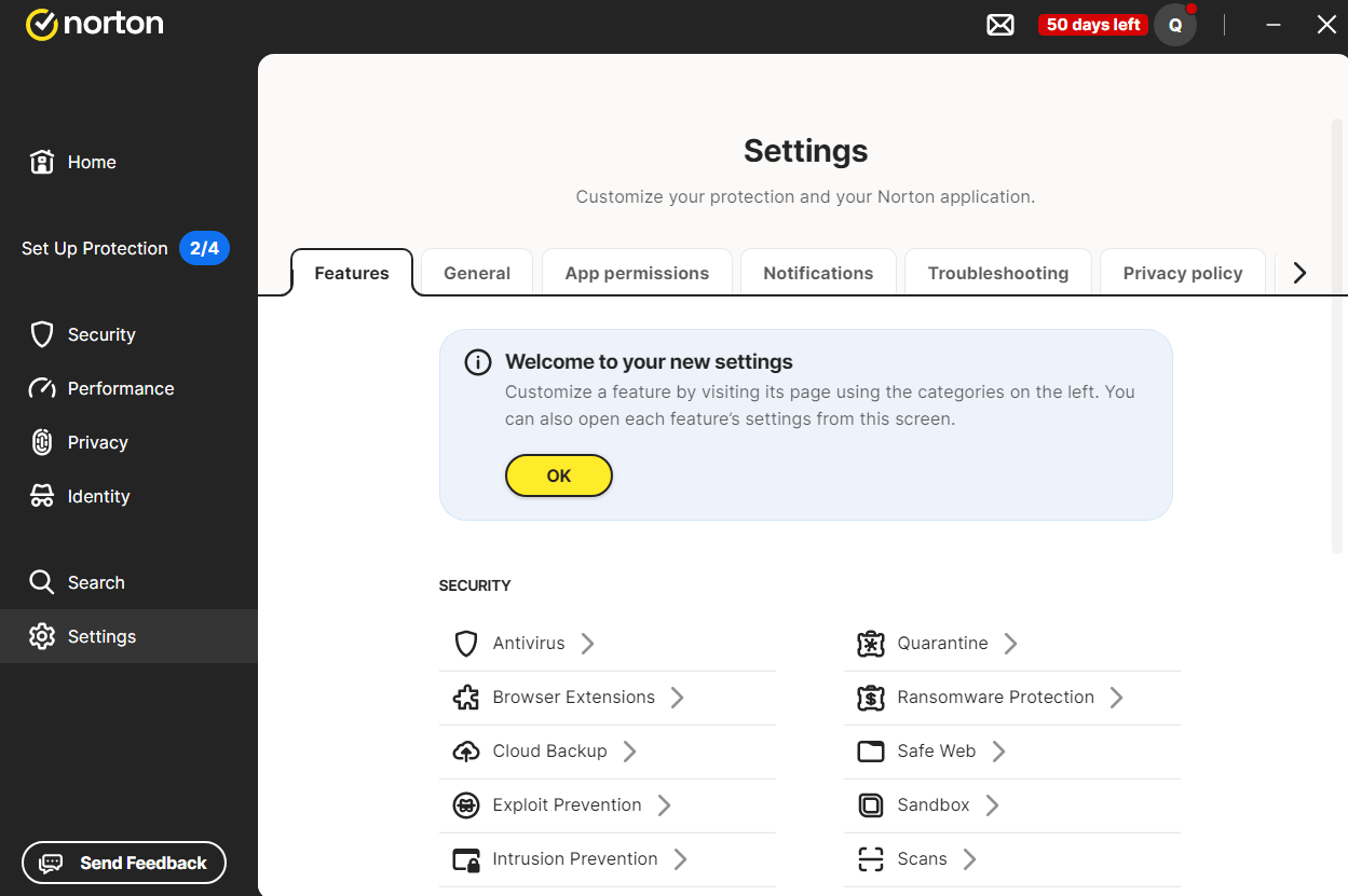 Norton 360 Premium - Settings