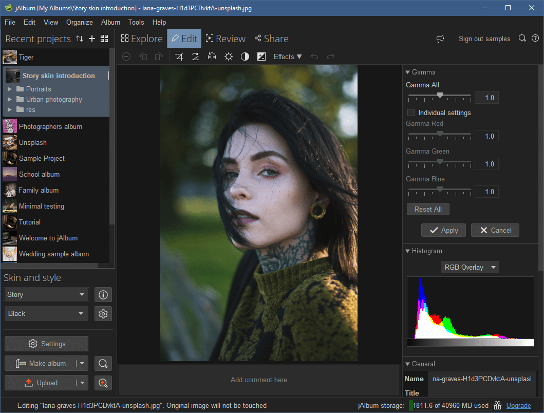jAlbum PRO - Edit mode gamma