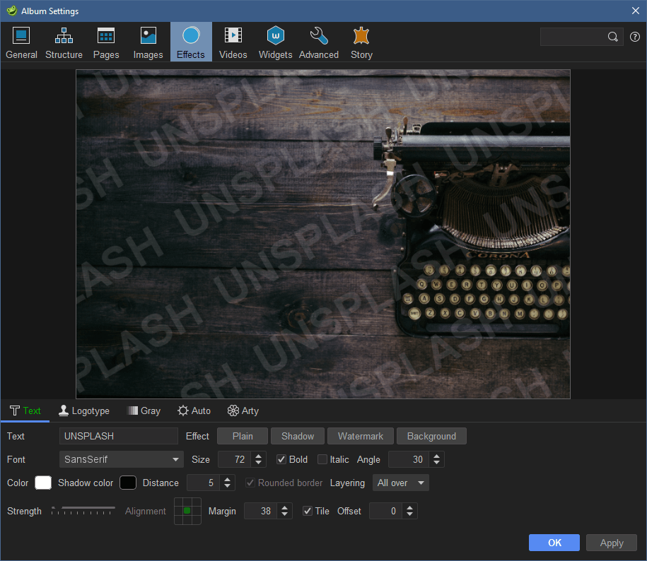 jAlbum PRO - Settings watermark