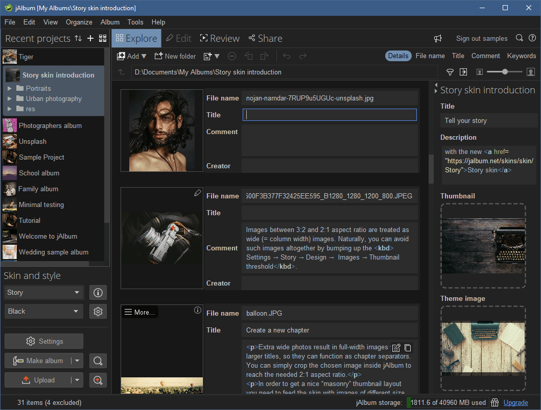 jAlbum PRO - Details mode