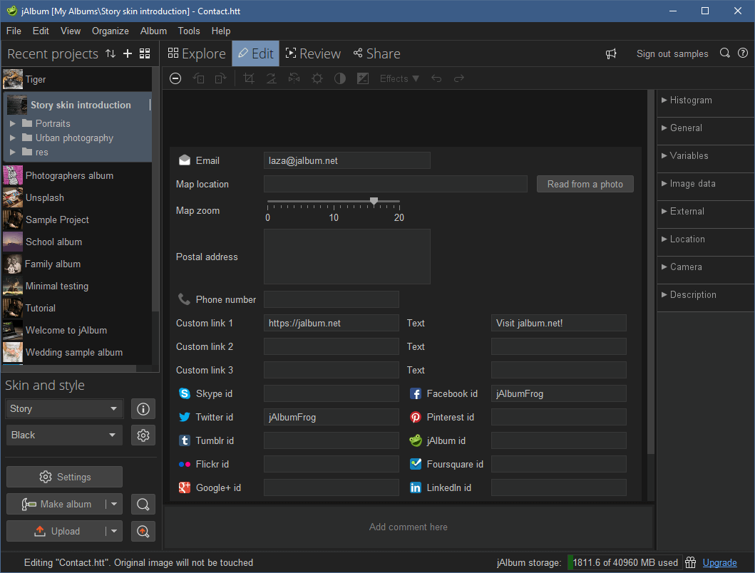 jAlbum PRO - Contact page