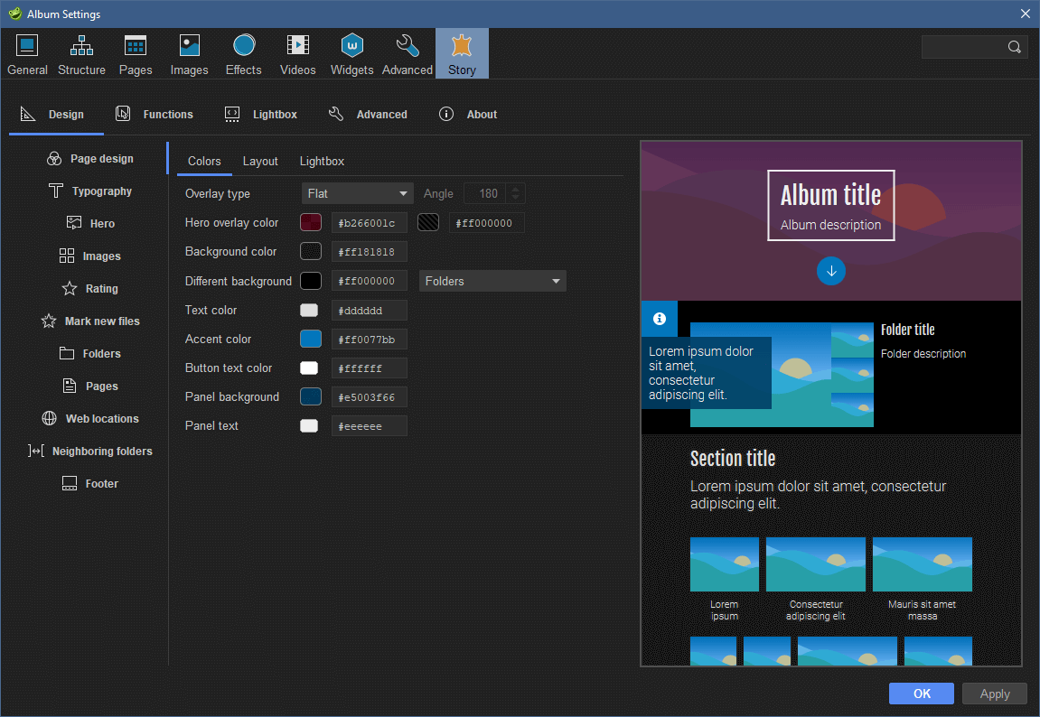 jAlbum PRO - Settings story