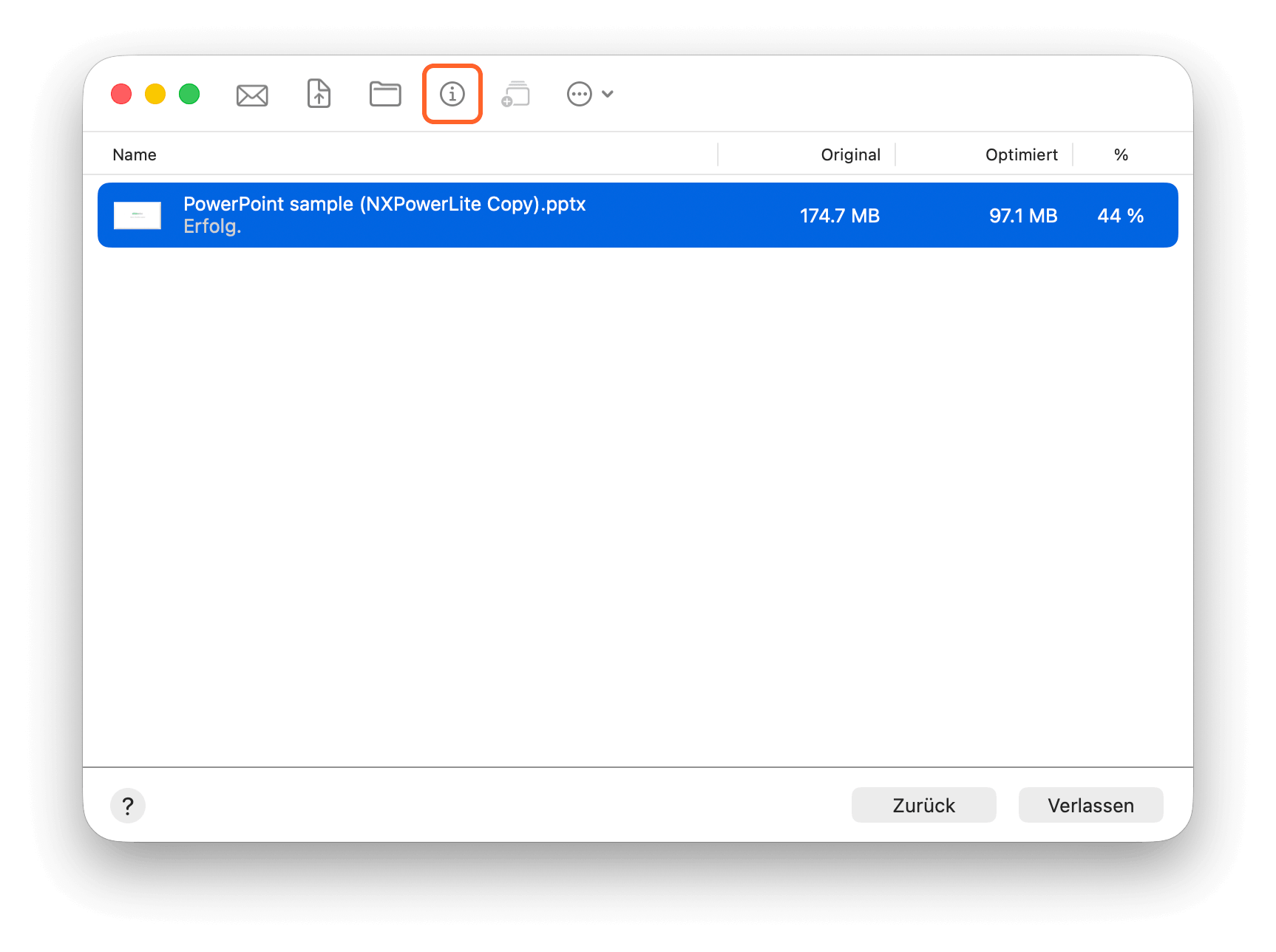 NXPowerLite 11 - Beispielbild Mac Information