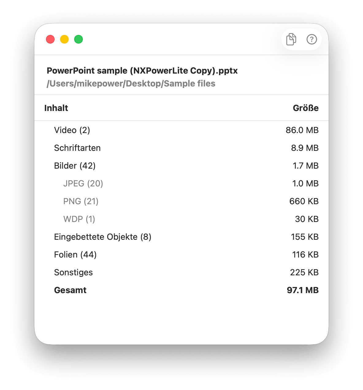 NXPowerLite 11 - Beispielbild Mac Details