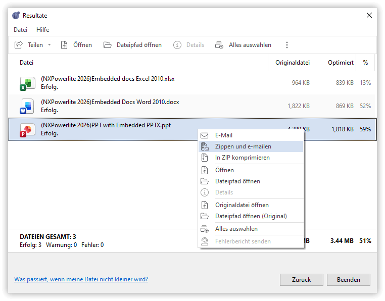 NXPowerLite 11 - Resultate