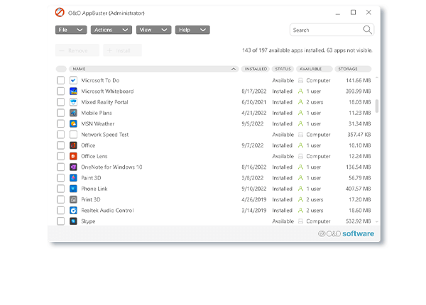 Screenshot Remove unwanted Windows Apps with O&O AppBuster