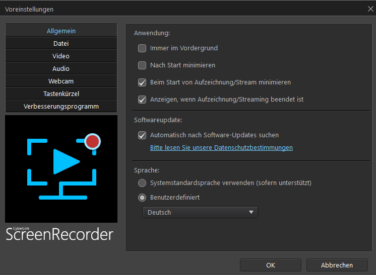 Cyberlink Screen Recorder 4 - Settings
