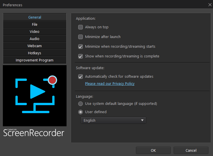 Cyberlink Screen Recorder 4 - settings