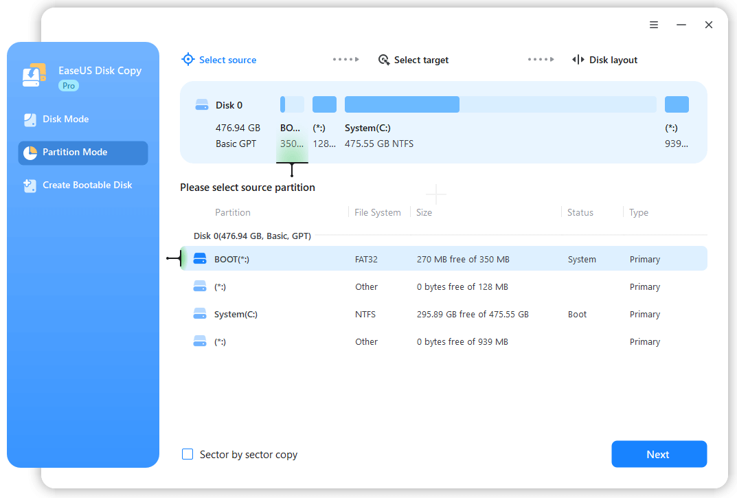 EaseUS Disk Copy - Partition 