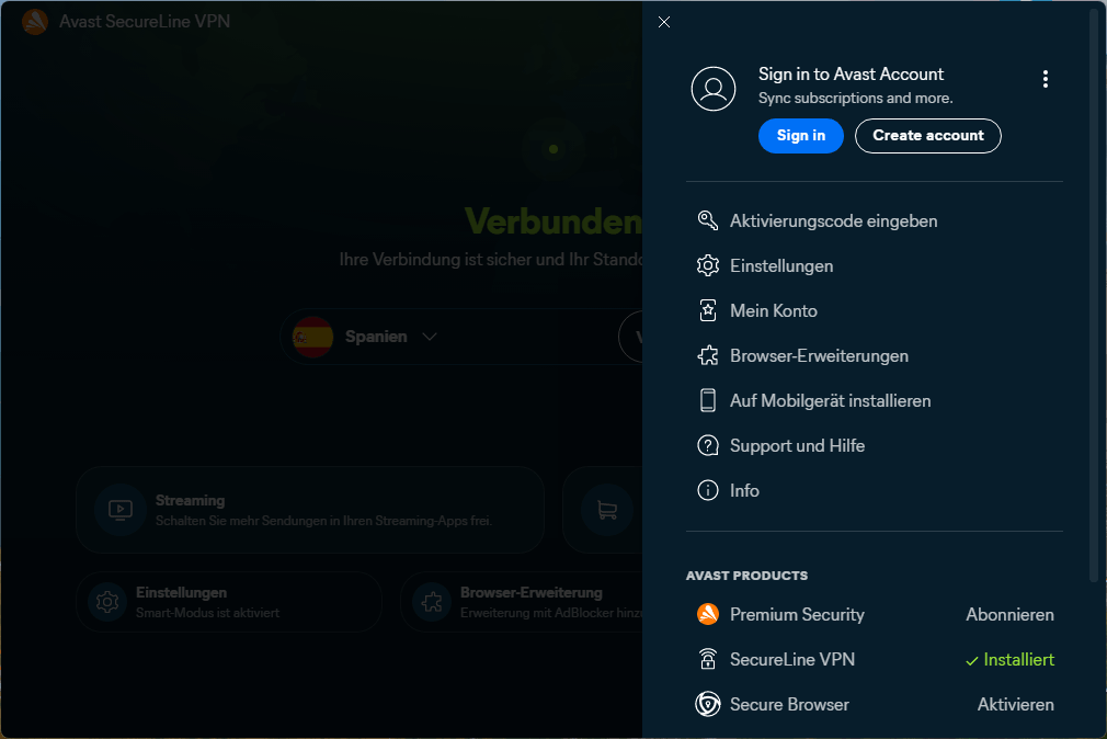 Avast SecureLine VPN - Aktivieren