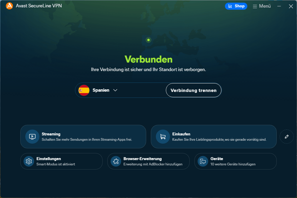Avast SecureLine VPN - Connected