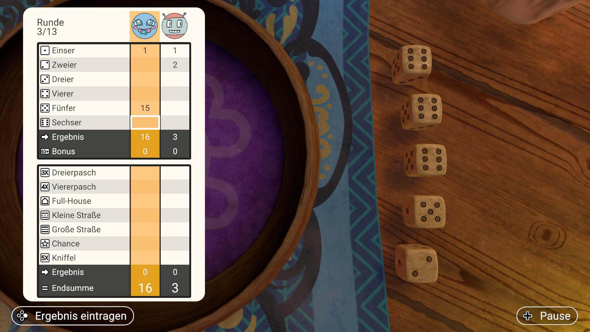 Kniffel - Rundenübersicht 