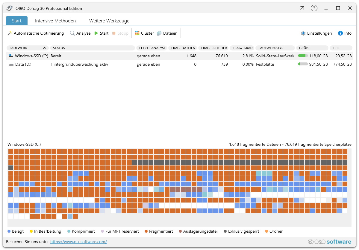 O&O Defrag 30 Professional - Start