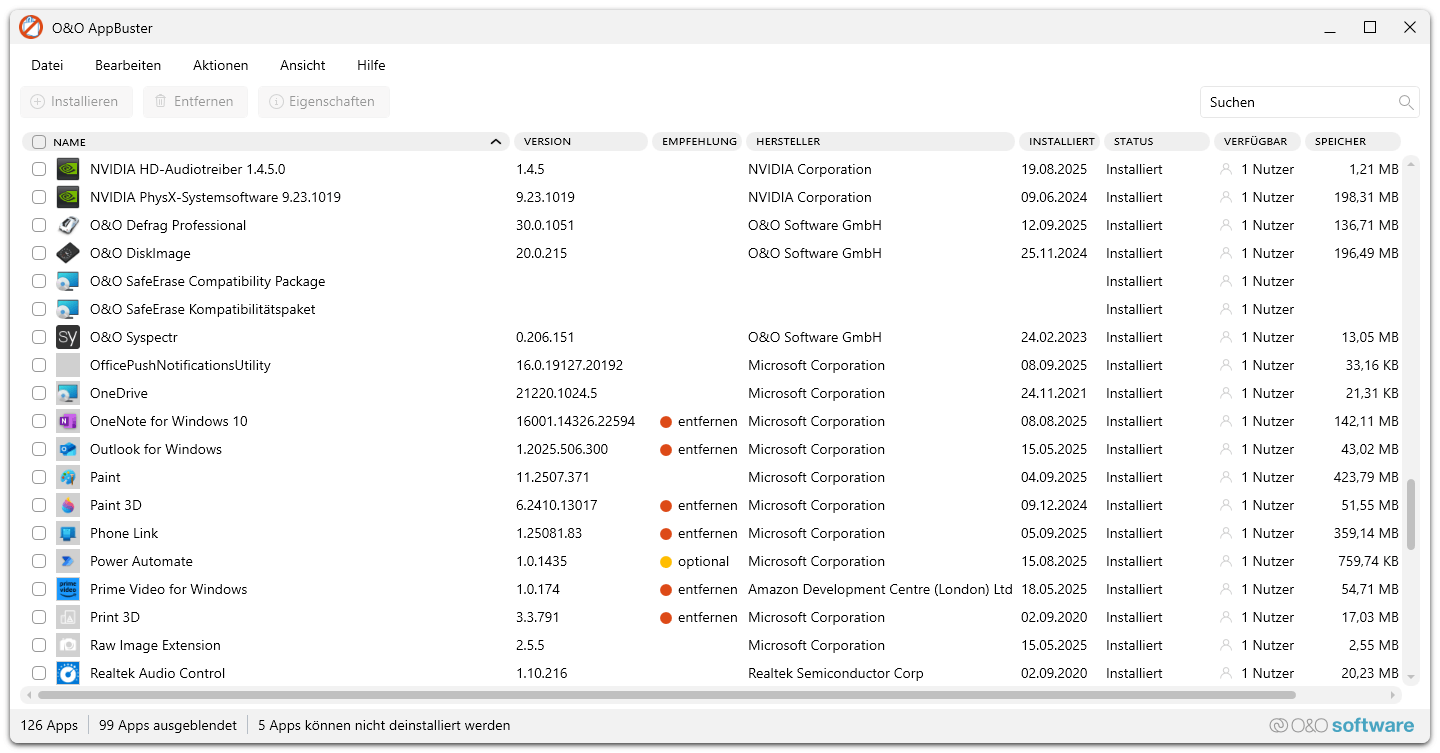O&O Defrag 30 Professional - AppBuster