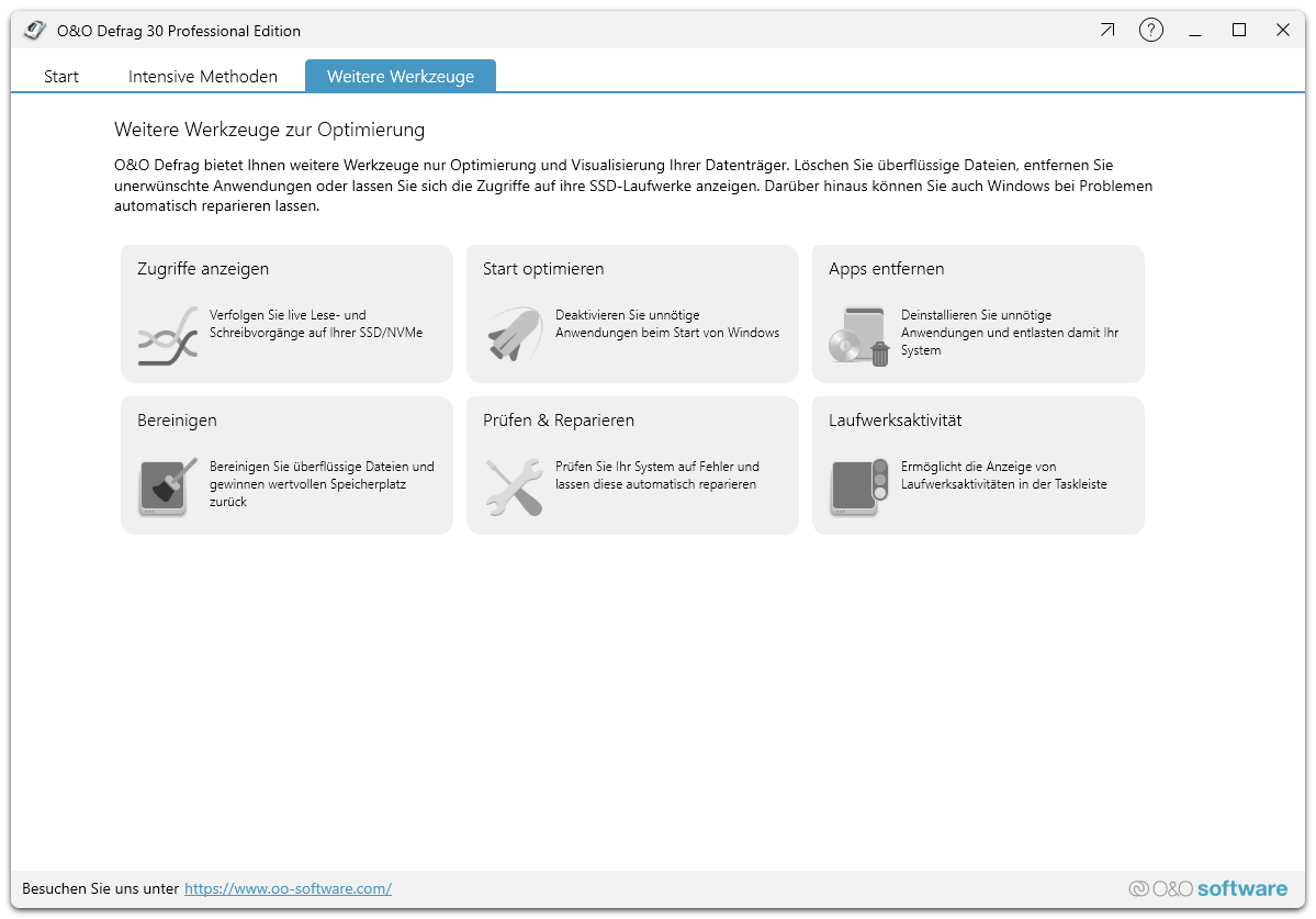 O&O Defrag 30 Professional - Werkzeuge