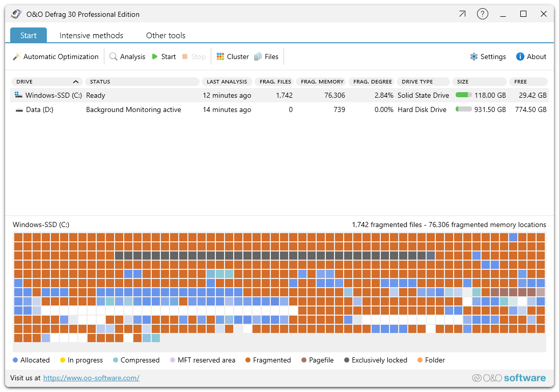 O&O Defrag 30 Professional - Start