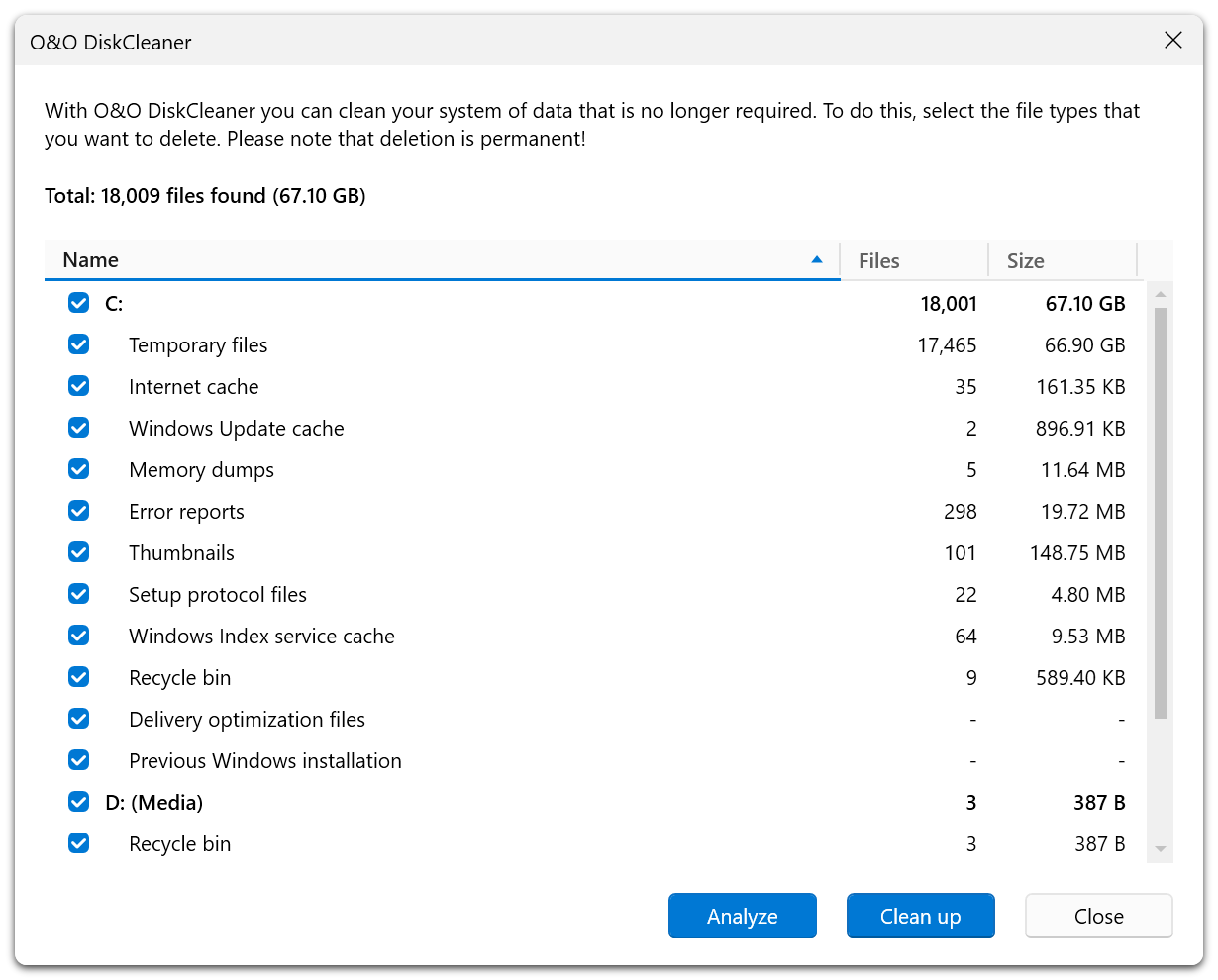 O&O Defrag 31 Professional Edition - DiskCleaner