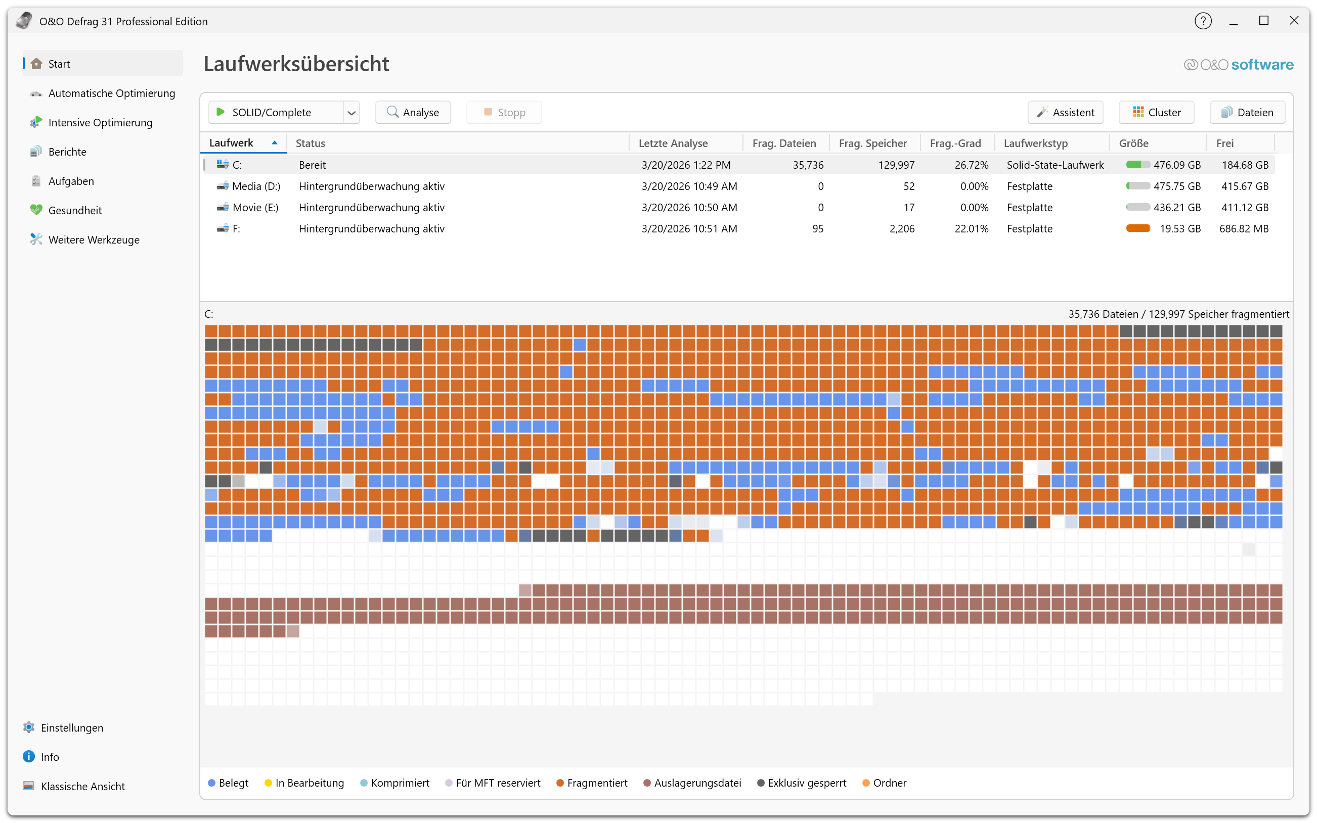 O&O Defrag 31 Professional Edition - Übersicht