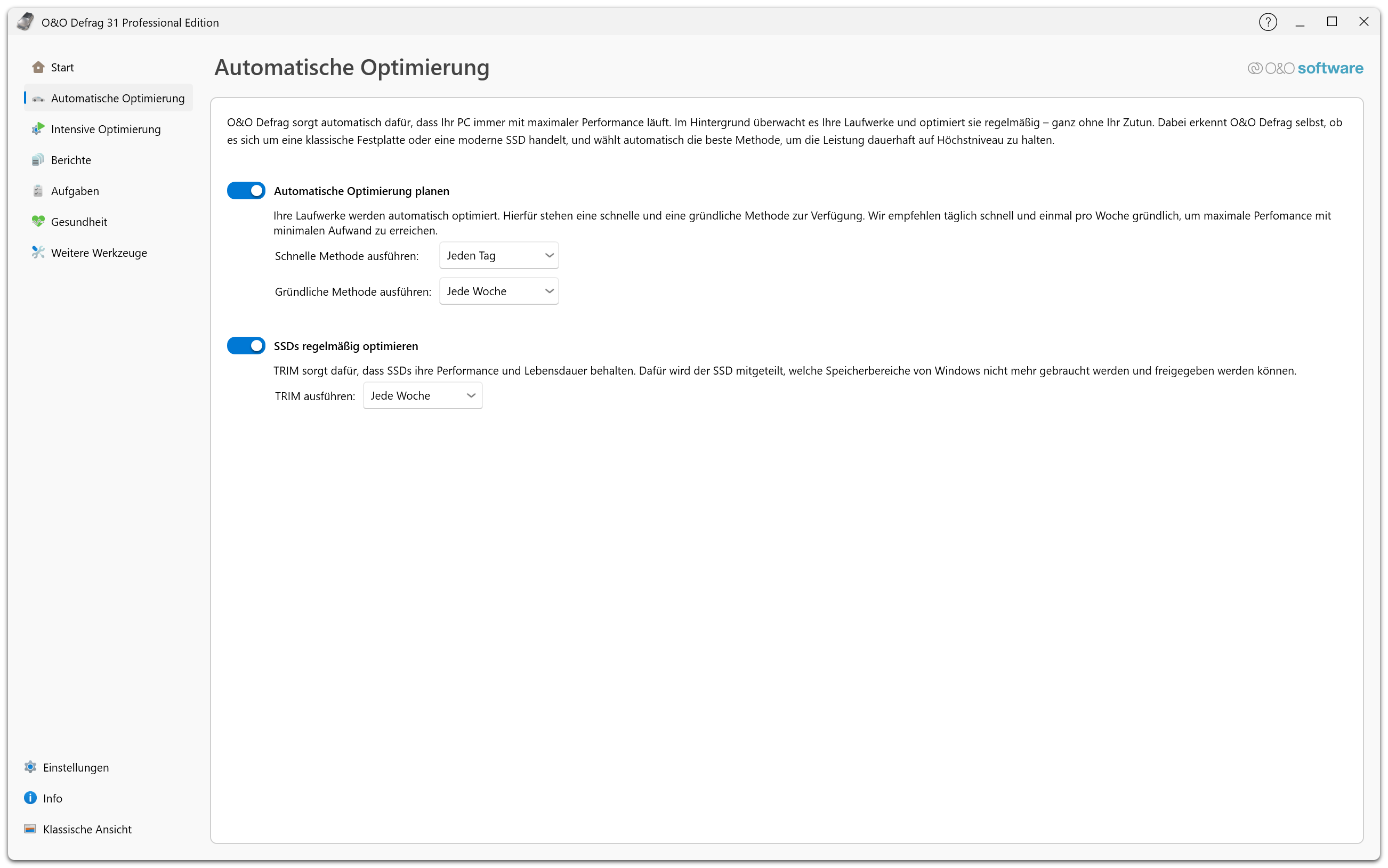 O&O Defrag 31 Professional Edition - Optimierung