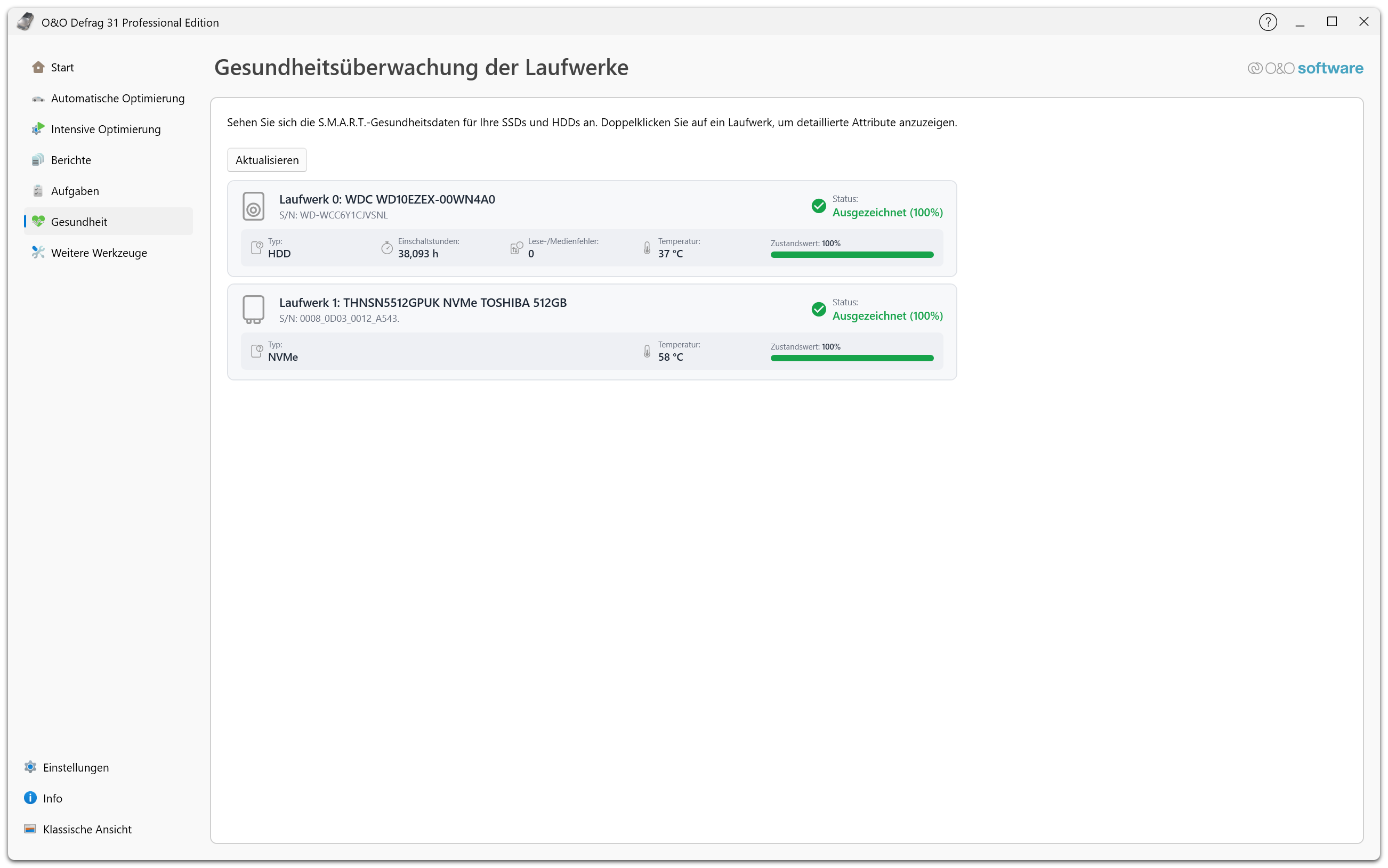 O&O Defrag 31 Professional Edition - Gesundheitsüberwachung