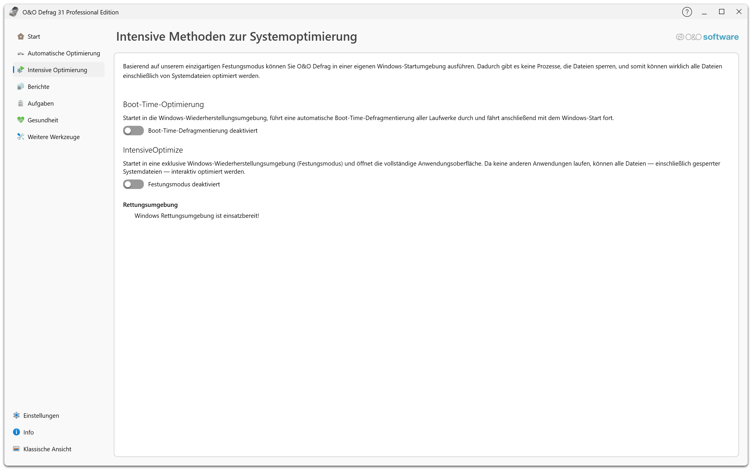 O&O Defrag 31 Professional Edition - Methoden