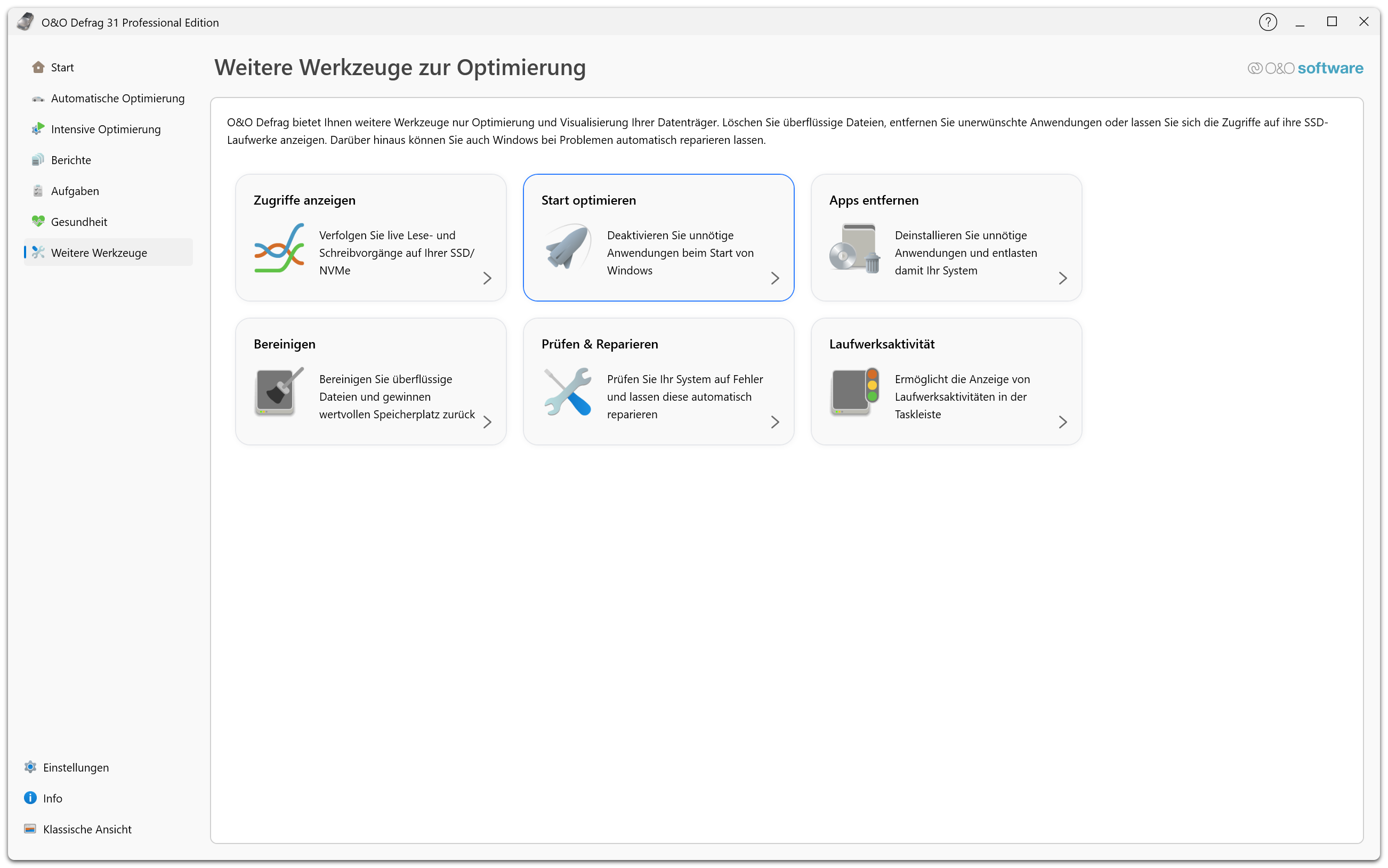 O&O Defrag 31 Professional Edition - Werkzeuge