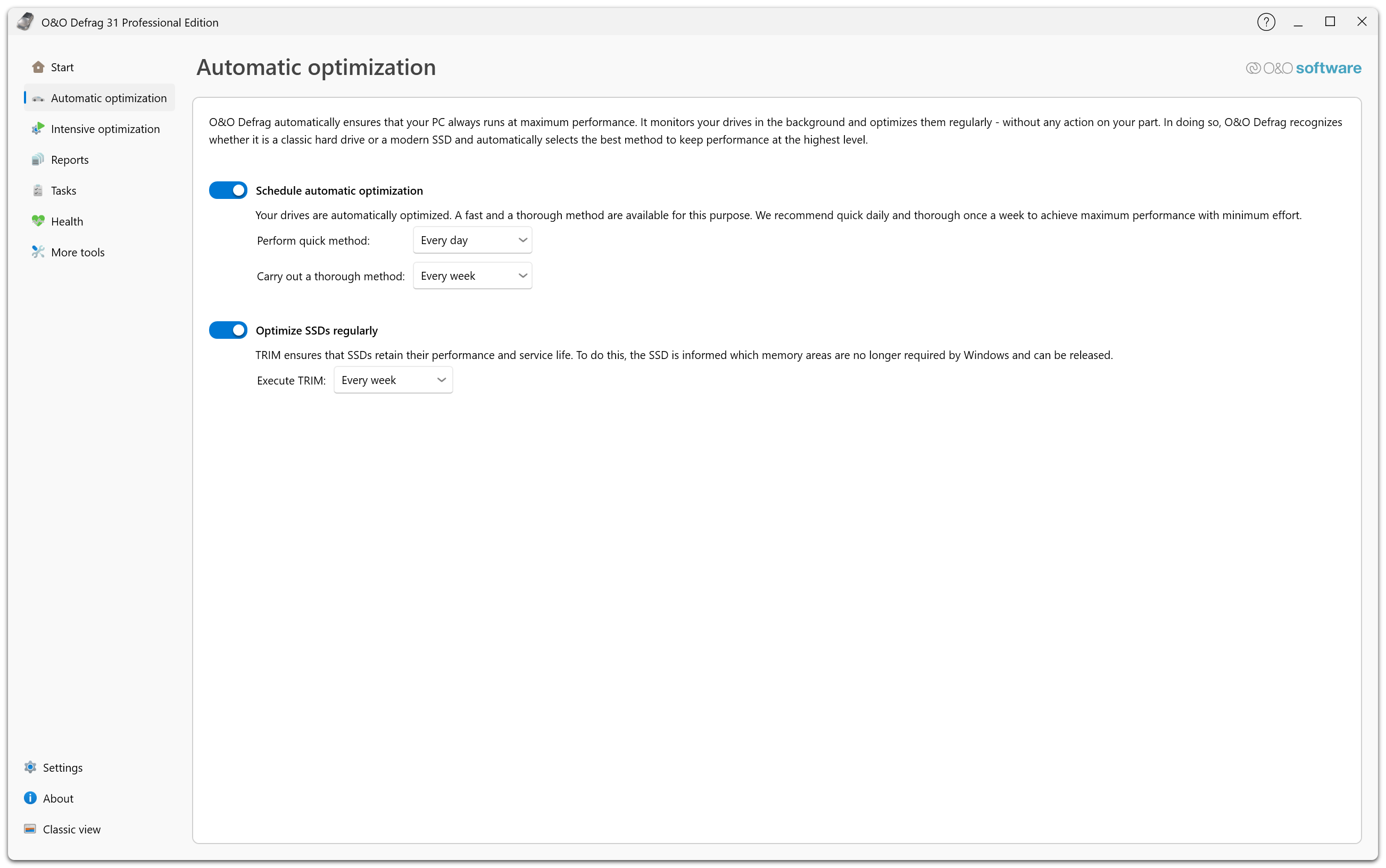 O&O Defrag 31 Professional Edition - Automatic