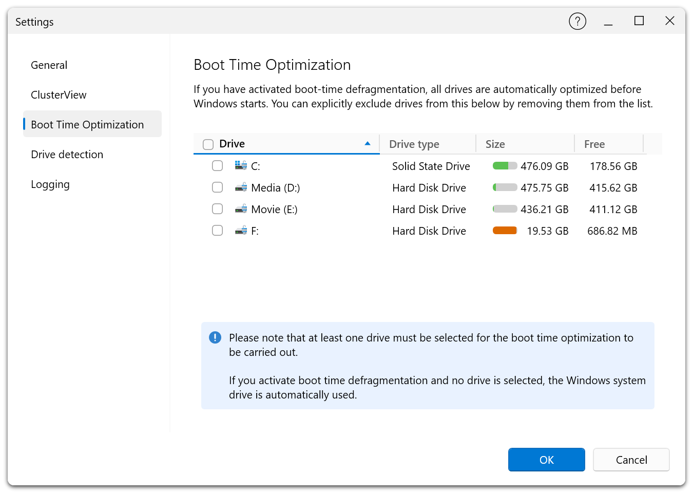 O&O Defrag 31 Professional Edition - Settings