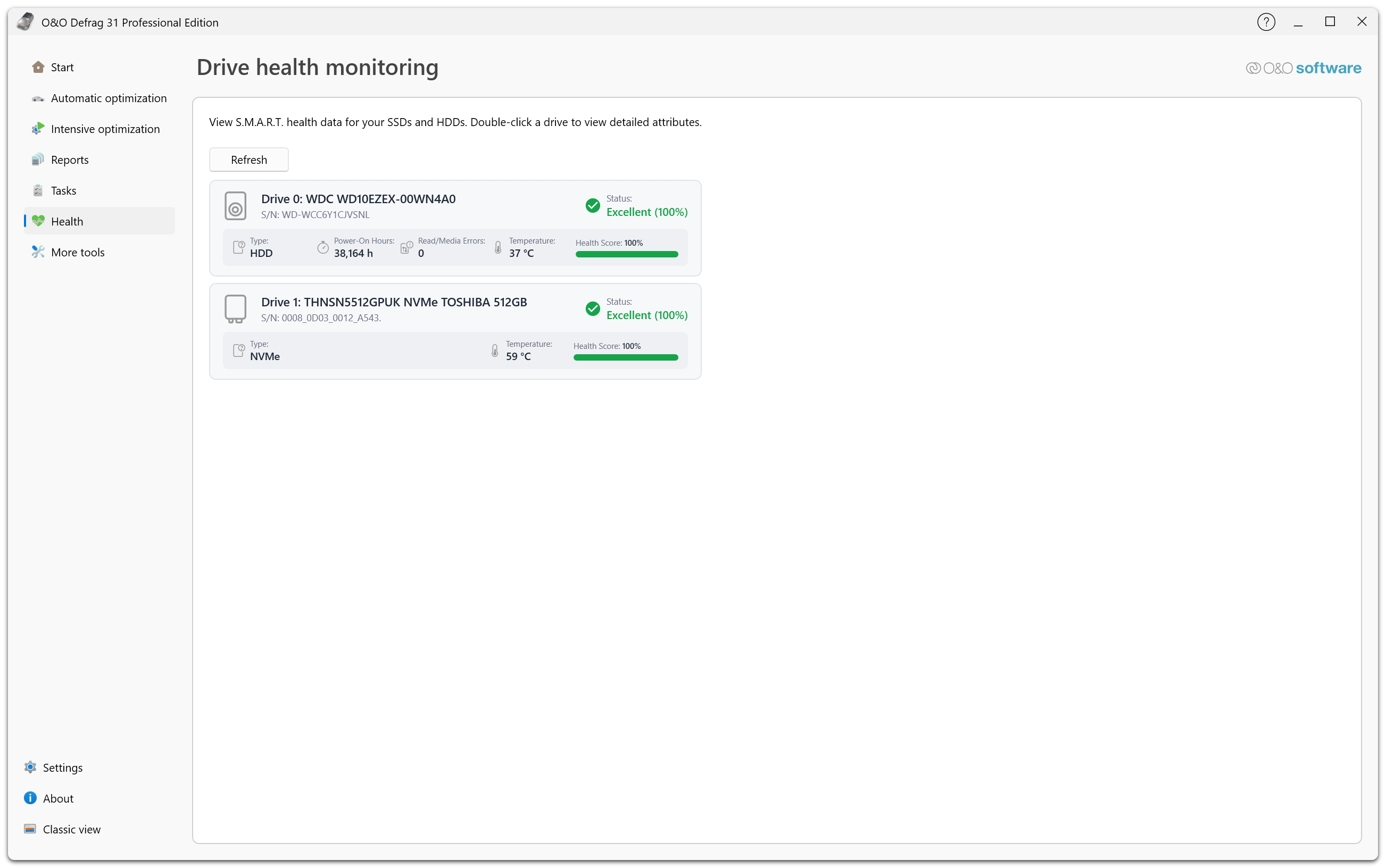 O&O Defrag 31 Professional Edition - Monitoring