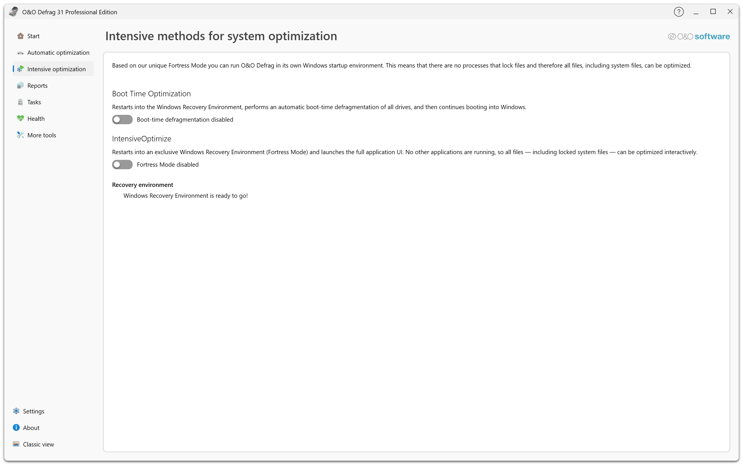 O&O Defrag 31 Professional Edition - Methods