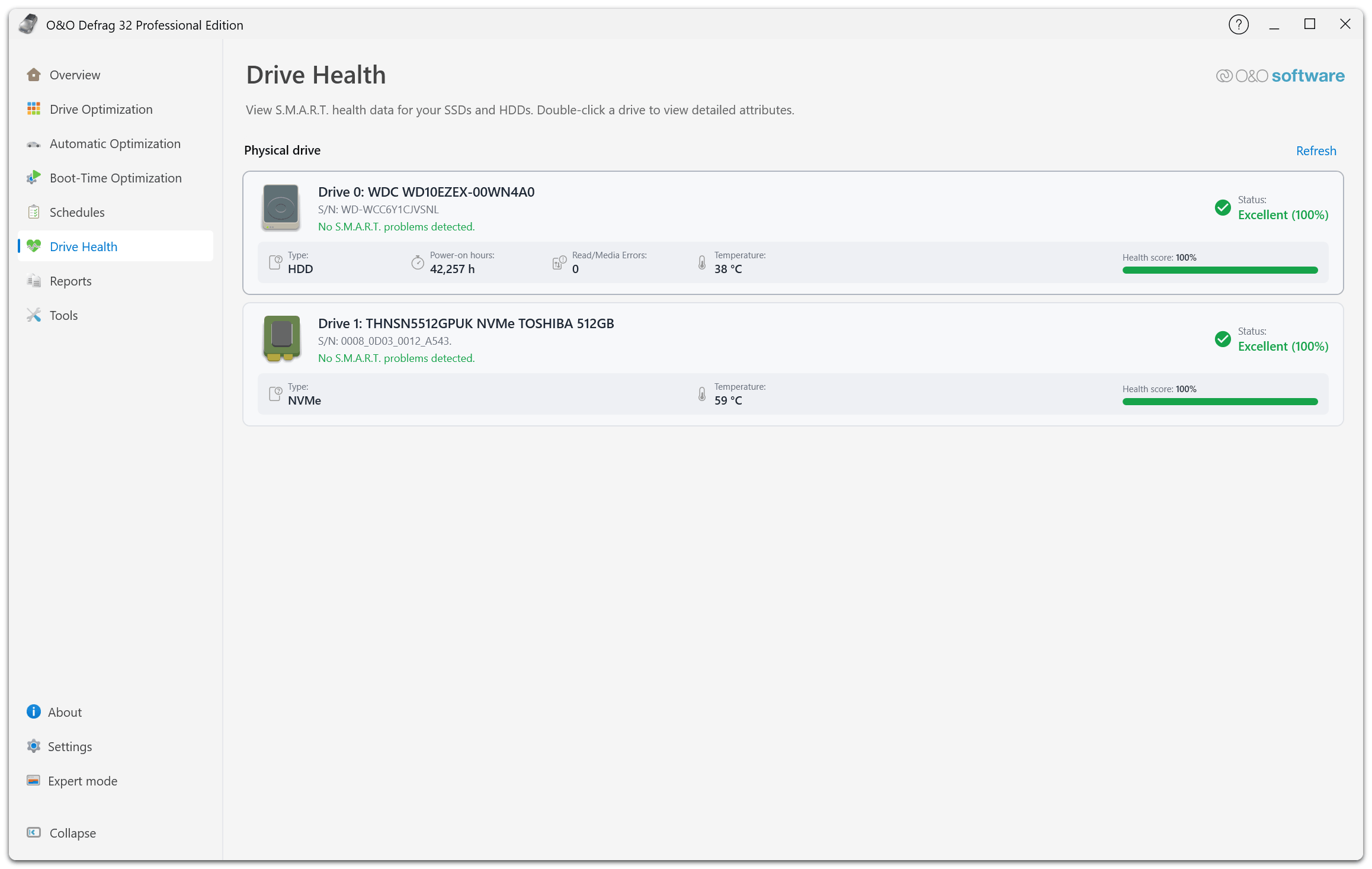 O&O Defrag 32 Professional Edition - Drive Health