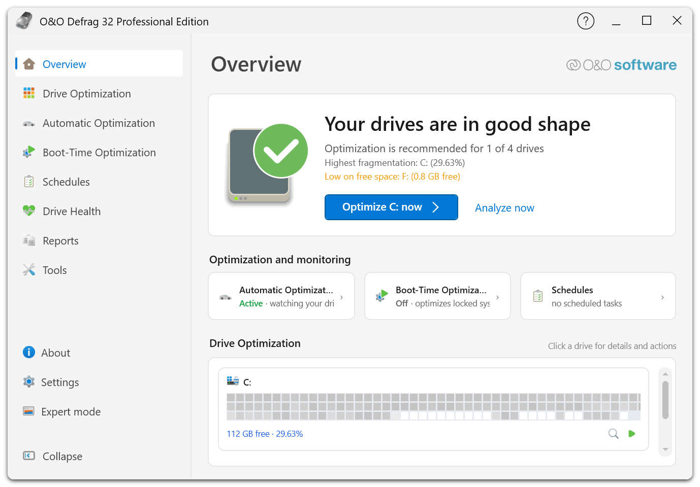 O&O Defrag 32 Professional Edition - Start