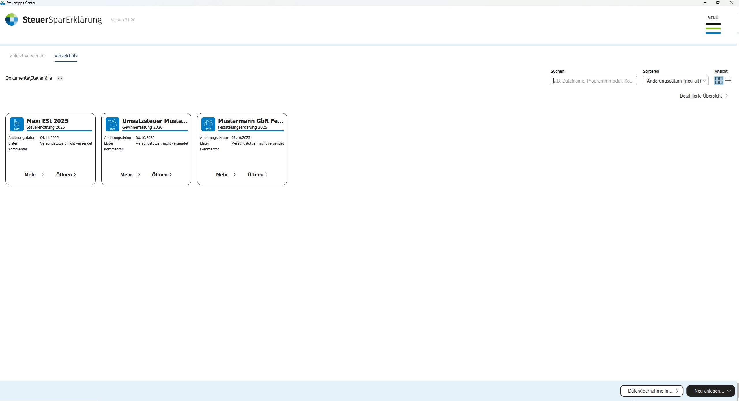 SteuerSparErklärung 2026 - Verzeichnis