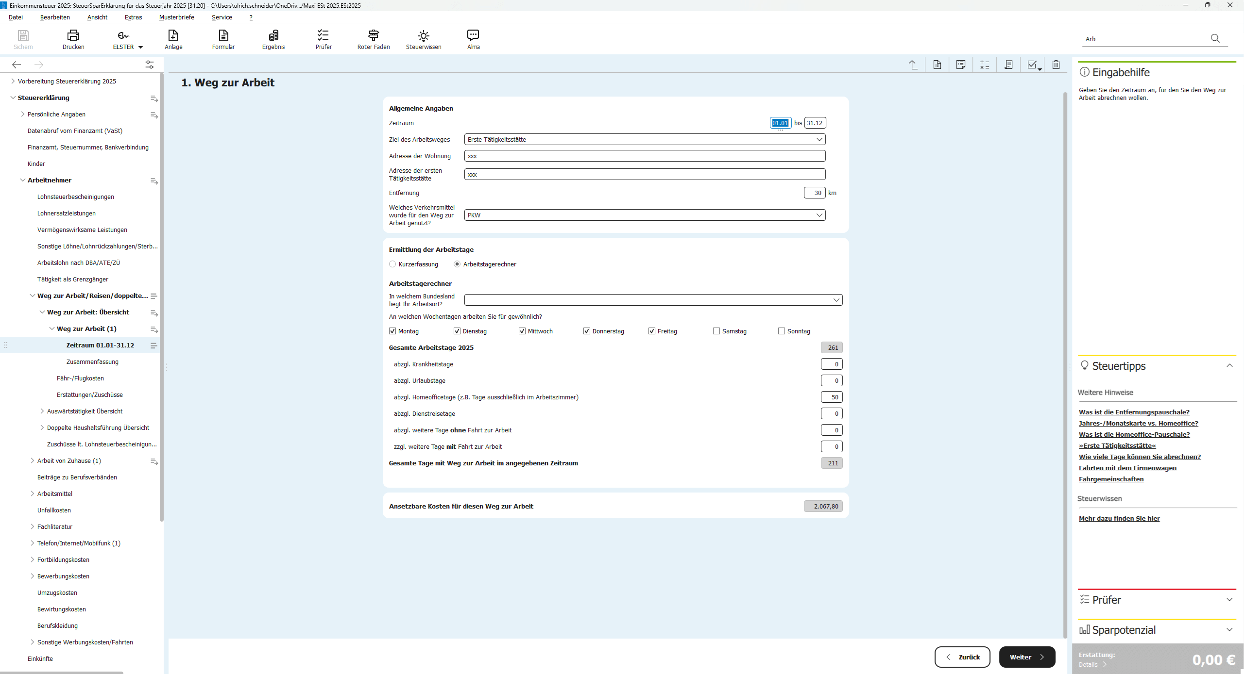 SteuerSparErklärung 2026 - Zeitraum