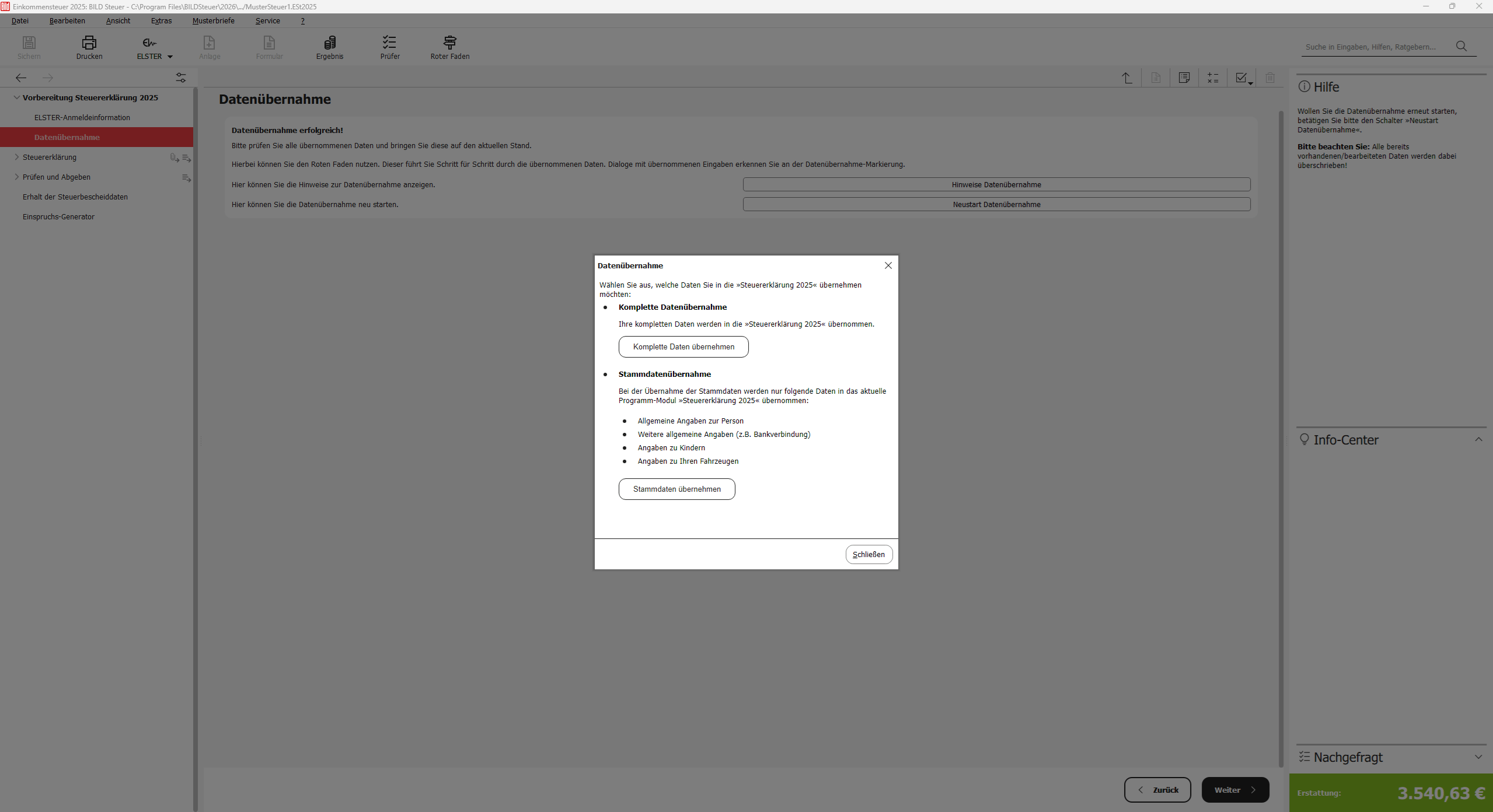BILD Steuer 2026 - Dateiübernahme