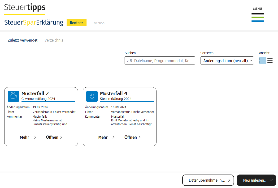 SteuerSparErklärung für Rentner 2025 - Muster 