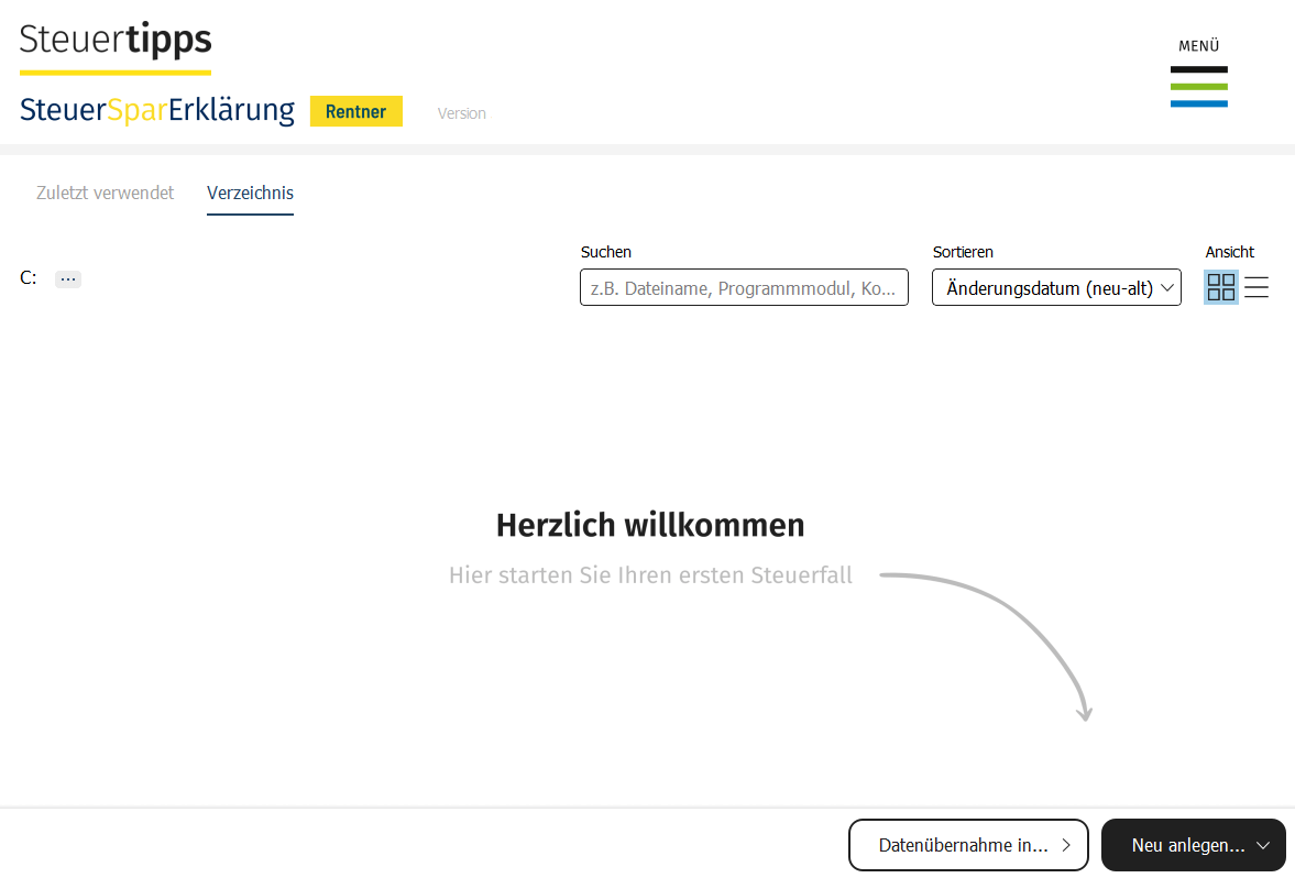 SteuerSparErklärung für Rentner 2025 - Verzeichnis 