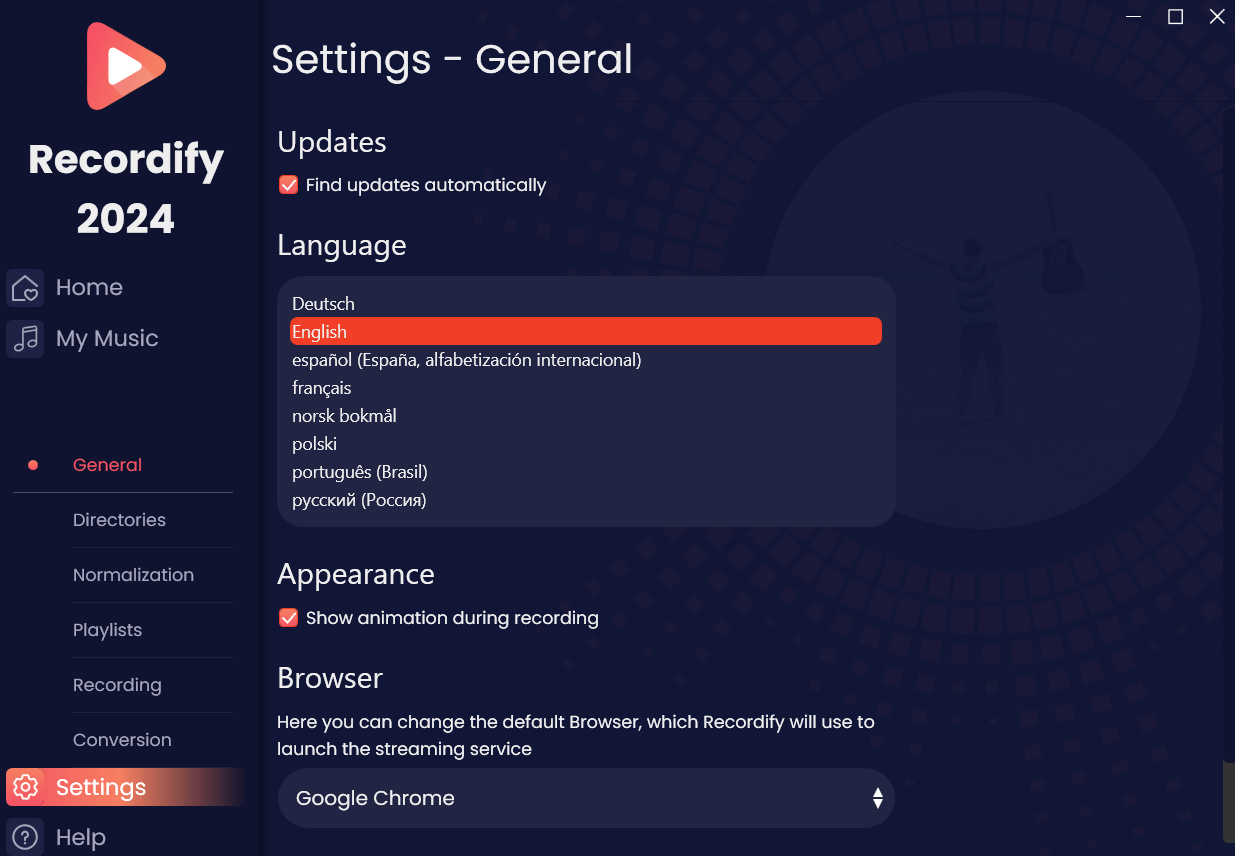 Abelssoft Recordify 2024 - Settings 