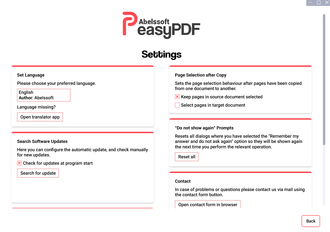 Easy PDF 2024 - Settings 