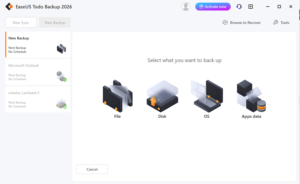 EaseUS Todo Backup Home - Start new backup