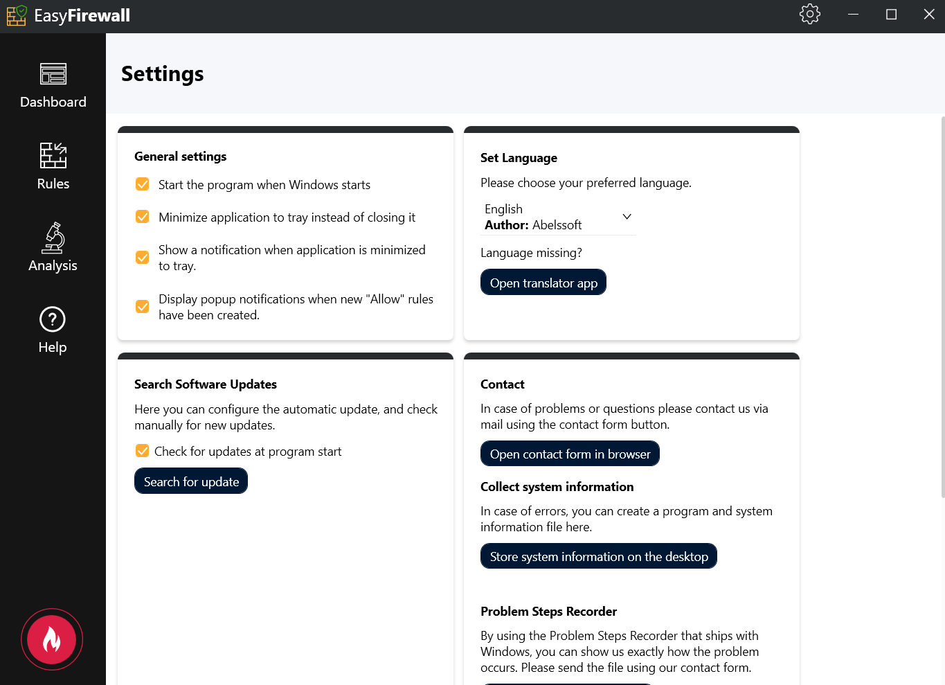 Abelssoft EasyFirewall 2024 - Settings 