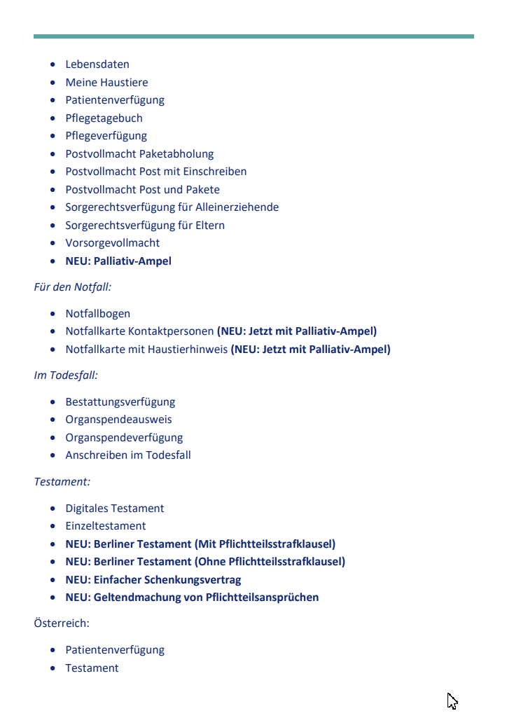 Das ultimative Vorsorgepaket 2025 - Inhaltsverzeichnis 2 