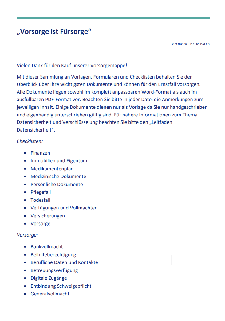 Das ultimative Vorsorgepaket 2025 - Inhaltsverzeichnis 1