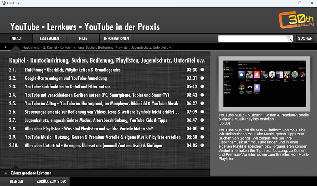 YouTube Video Lernkurs Kompendium
