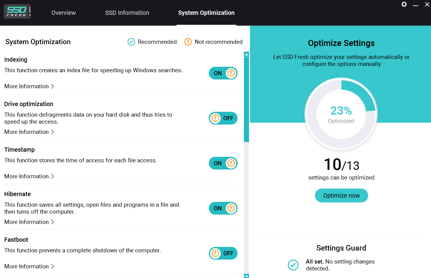 Abelssoft SSD Fresh 2025 - System settings