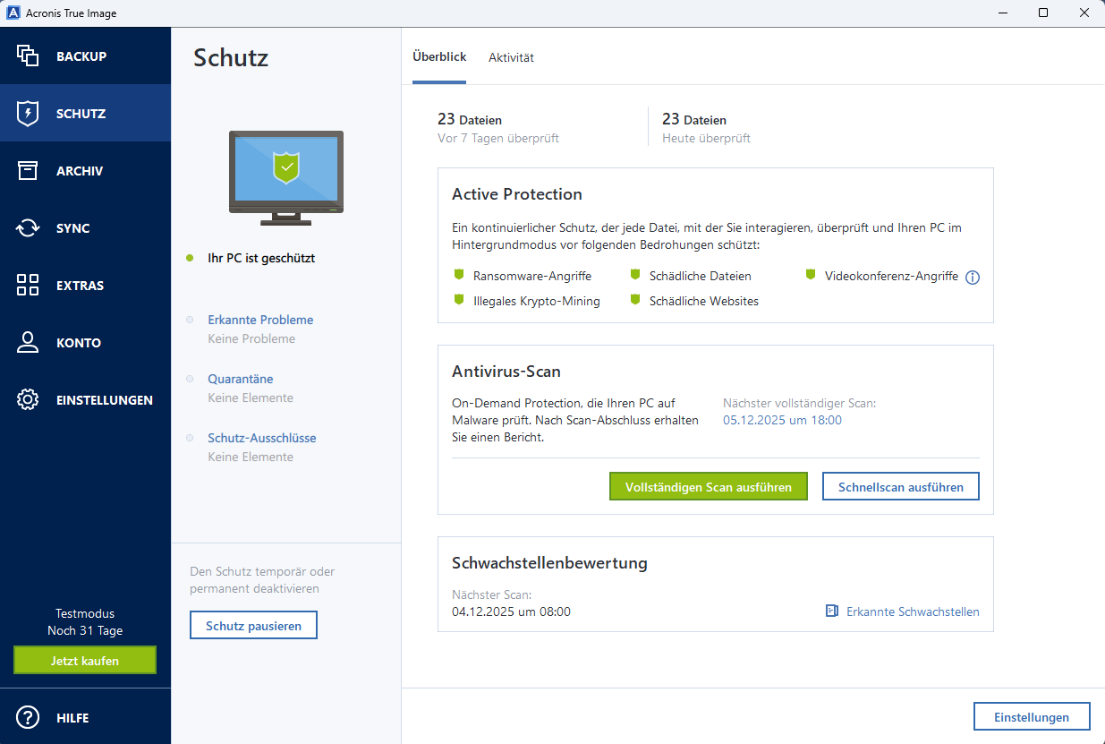 Acronis True Image 2025 - Schutz