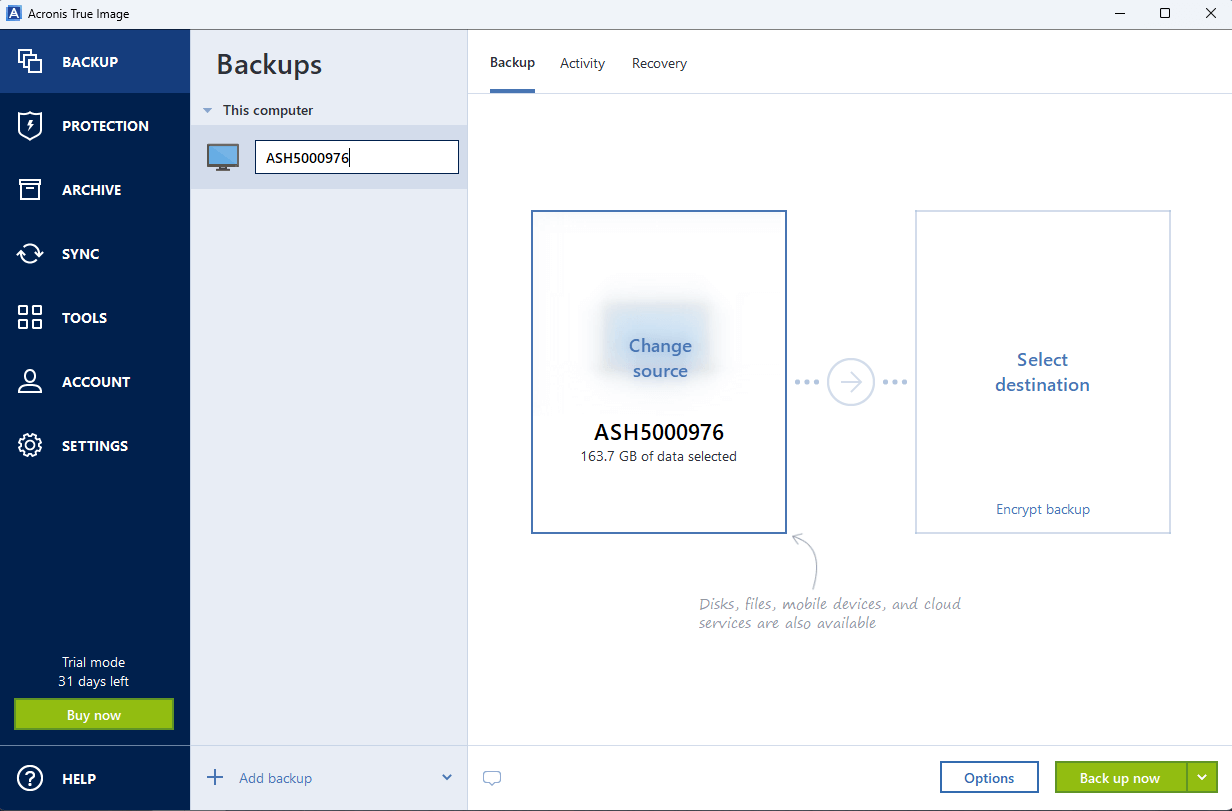 Acronis True Image 2025 - Backups
