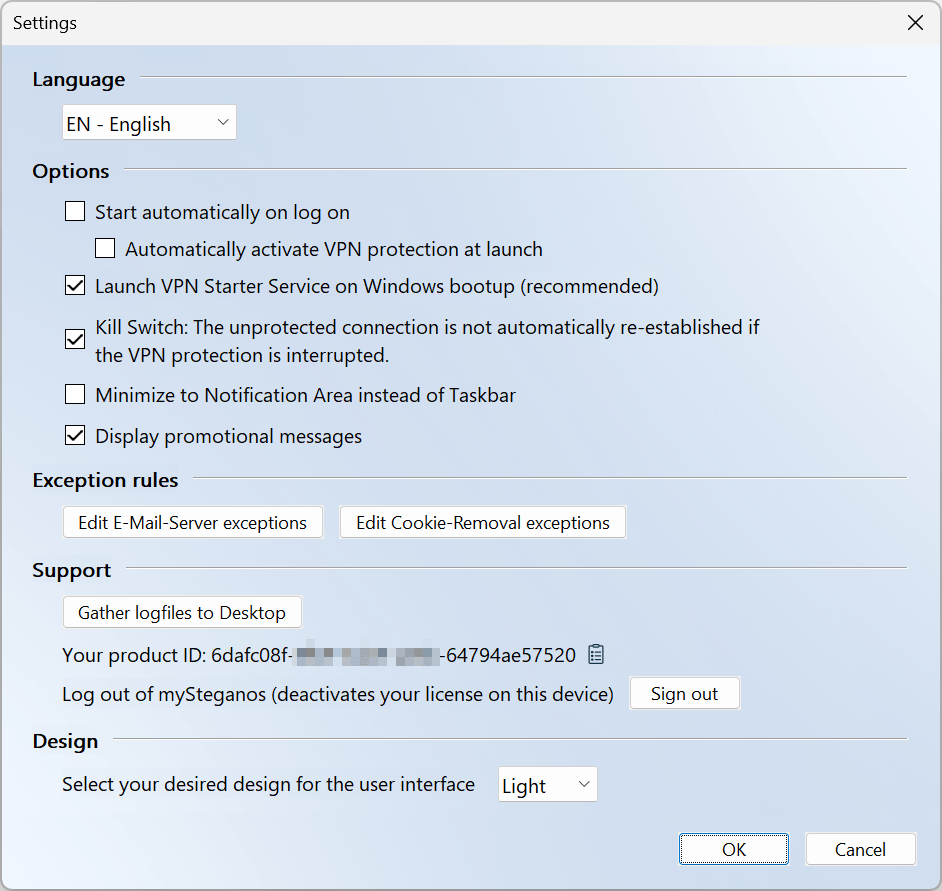 VPN Online Shield - Einstellungen