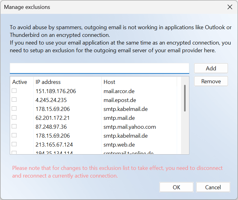 VPN Online Shield - Ausnahmen