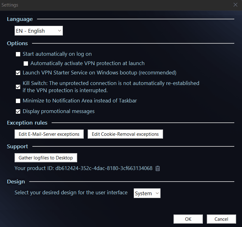 VPN Online Shield - Start settings